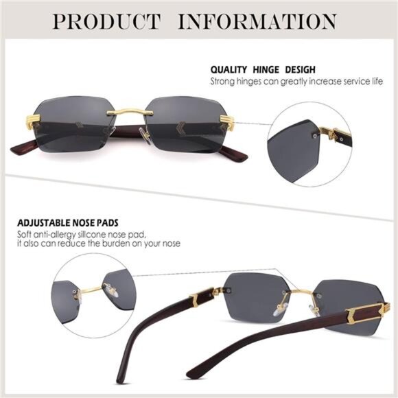 Rimless Sunglasses Men Women Y2K Retro Rectangle Frameless Square UV400 Shades - Picture 6 of 7